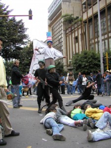 A demonstration against militarism and conscription and for nonviolence in Bogota, Colombia.