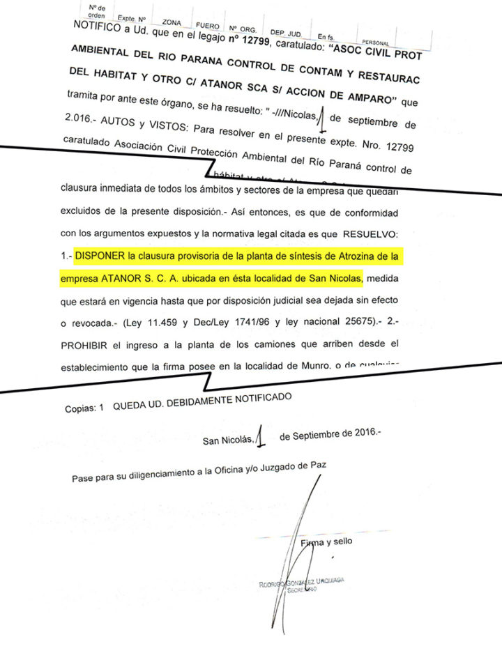 El fallo del juez Facundo Puente: clausura preventiva de una de las plantas de Atanor. Foto lavaca.
