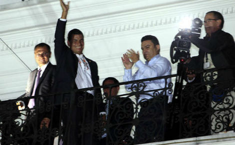 O presidente do Equador Rafael Correa, reeleito no primeiro turno