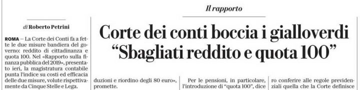 Repubblica - Corte dei Conti su RdC e Quota100