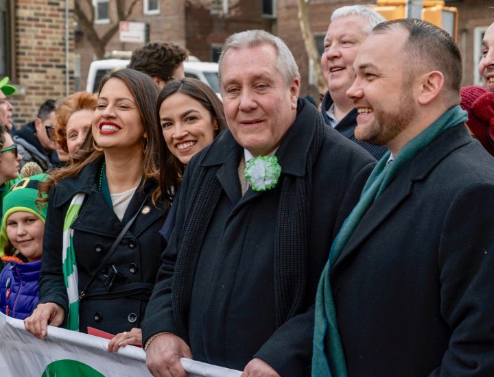 Alexandria Ocasio-Cortez, Council Member Danny Dromm, and Speaker of the City Council, Corey Johnson, St. Pats For All Parade, 2019