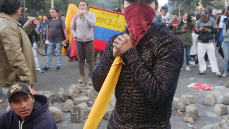 Durante la manifestación de hoy en Quito