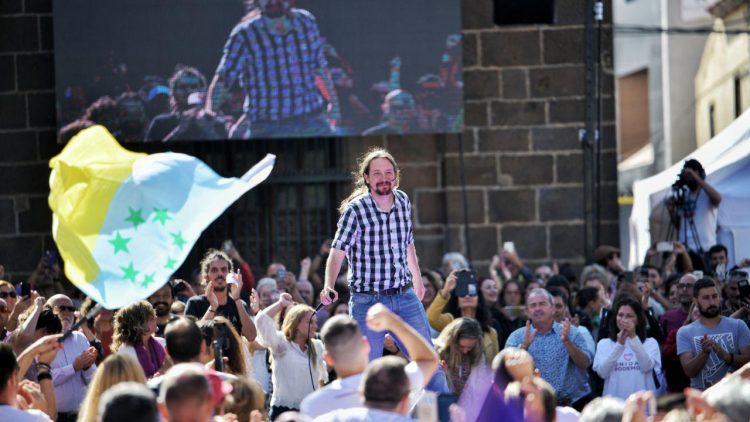 Pablo Iglesias en la última campaña electoral en Tenerife