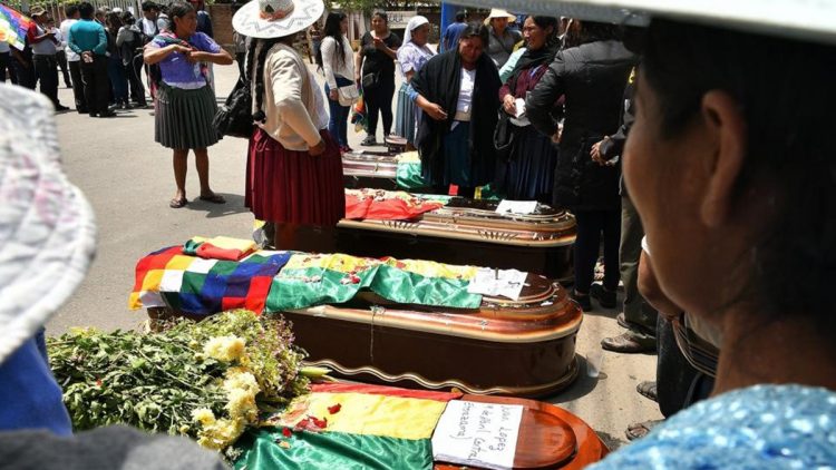 Il funerale di alcune persone morte in Bolivia durante le ultime proteste