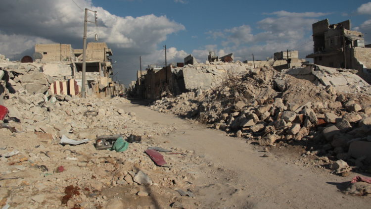 Destruction of Aleppo caused by a SKUD missile, March 2013