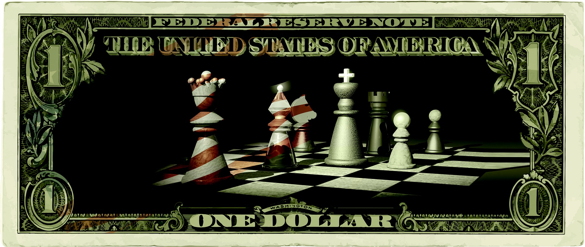 Dollarnote mit Schachfiguren