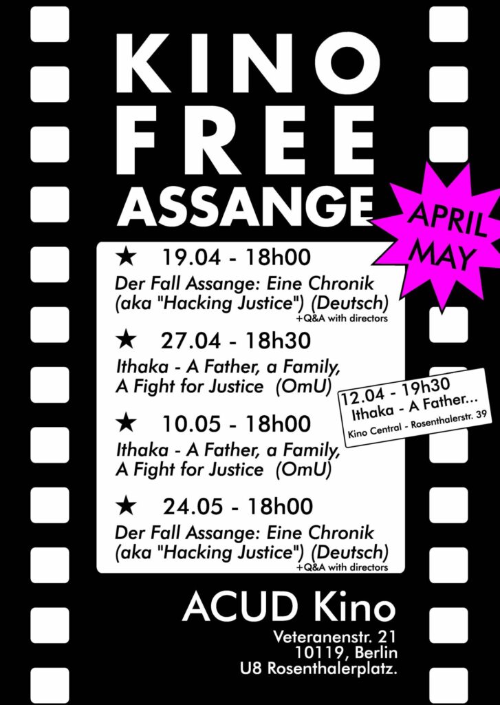 Filmabende mit Diskussion im Acud Kino "Freiheit für Assange - Wir erinnern Annalena Baerbock an ihr Wahlkampfversprechen"