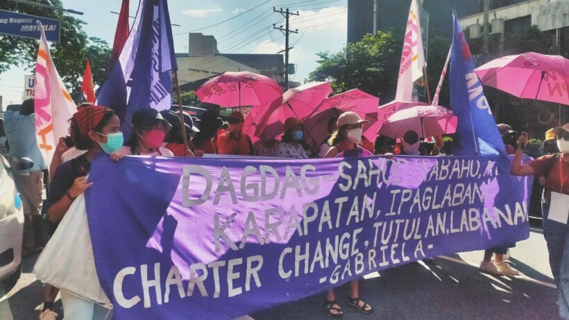 Gabriela Women's Partylist members and other labor groups gathered in España before the kickoff of the protest and march.