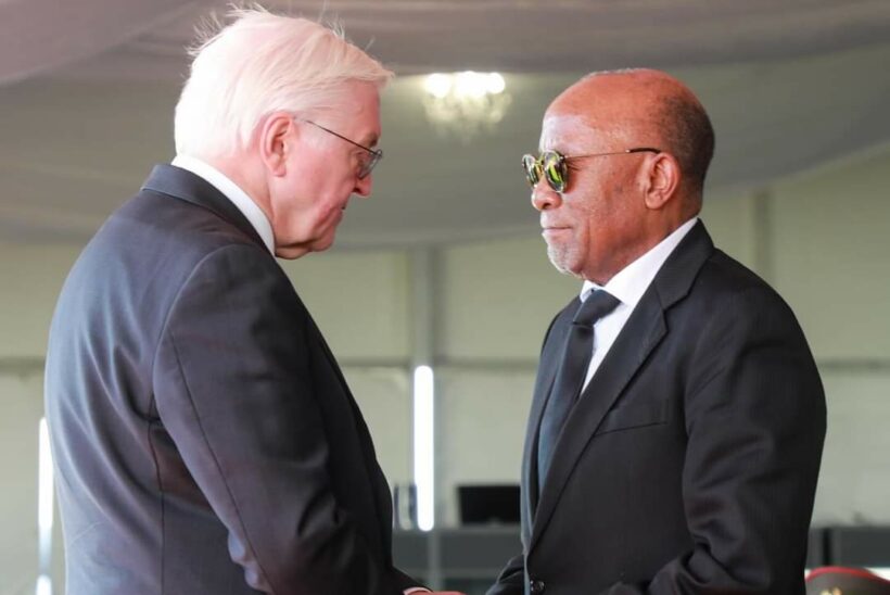 German president Frank-Walter Steinmeier and Namibian president Nangolo Mbumba at the memorial service for president Hage Geingob. Mbumba was sworn in as president of Namibia on 4 February following the death of Geingob.