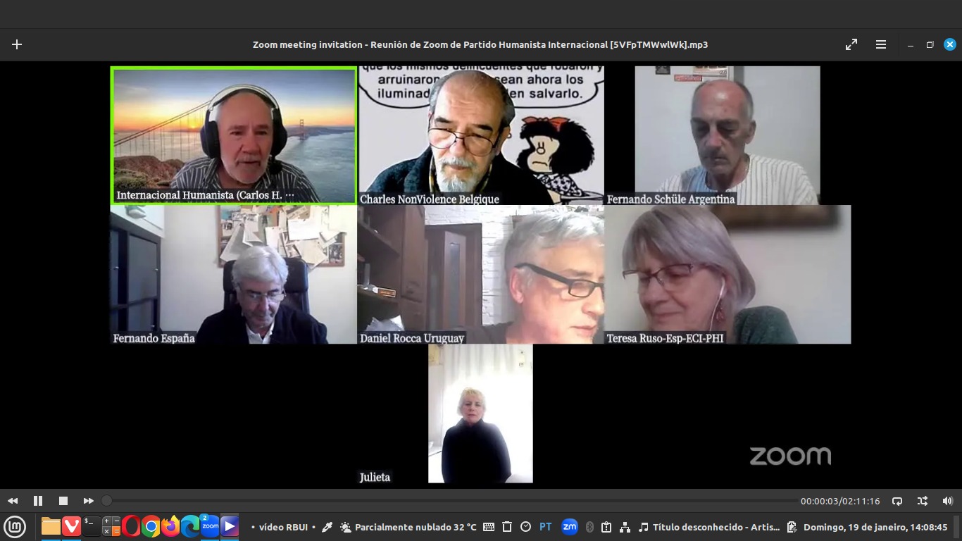 Captura de pantalla zoom del primero conversatorio "Humanismo X capitalismo"
