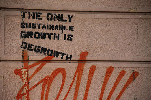 Muro con scritta fatta con mascherina The only sustenible growth is degrowth