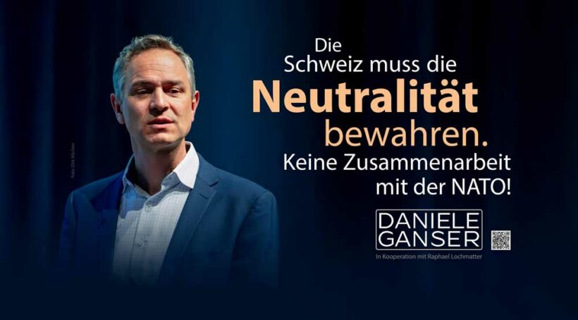 Daniele Ganser macht sich mit einer Plakataktion an Schweizer Bahnhöfen für die Neutralität stark