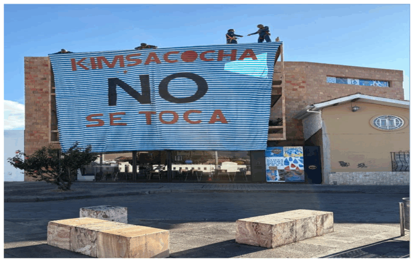 Cartel alusivo a la jornada por la defensa del agua en Cuenca. Foto de Alexis Schulman