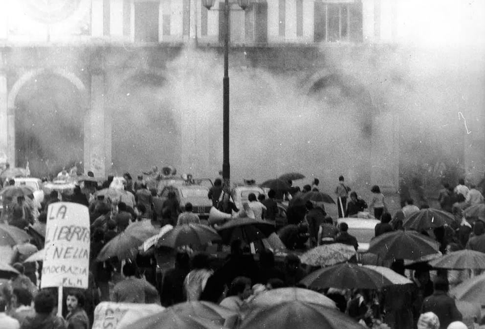 Piazza della Loggia, Brescia, in the moments immediately following the explosion, May 1974.