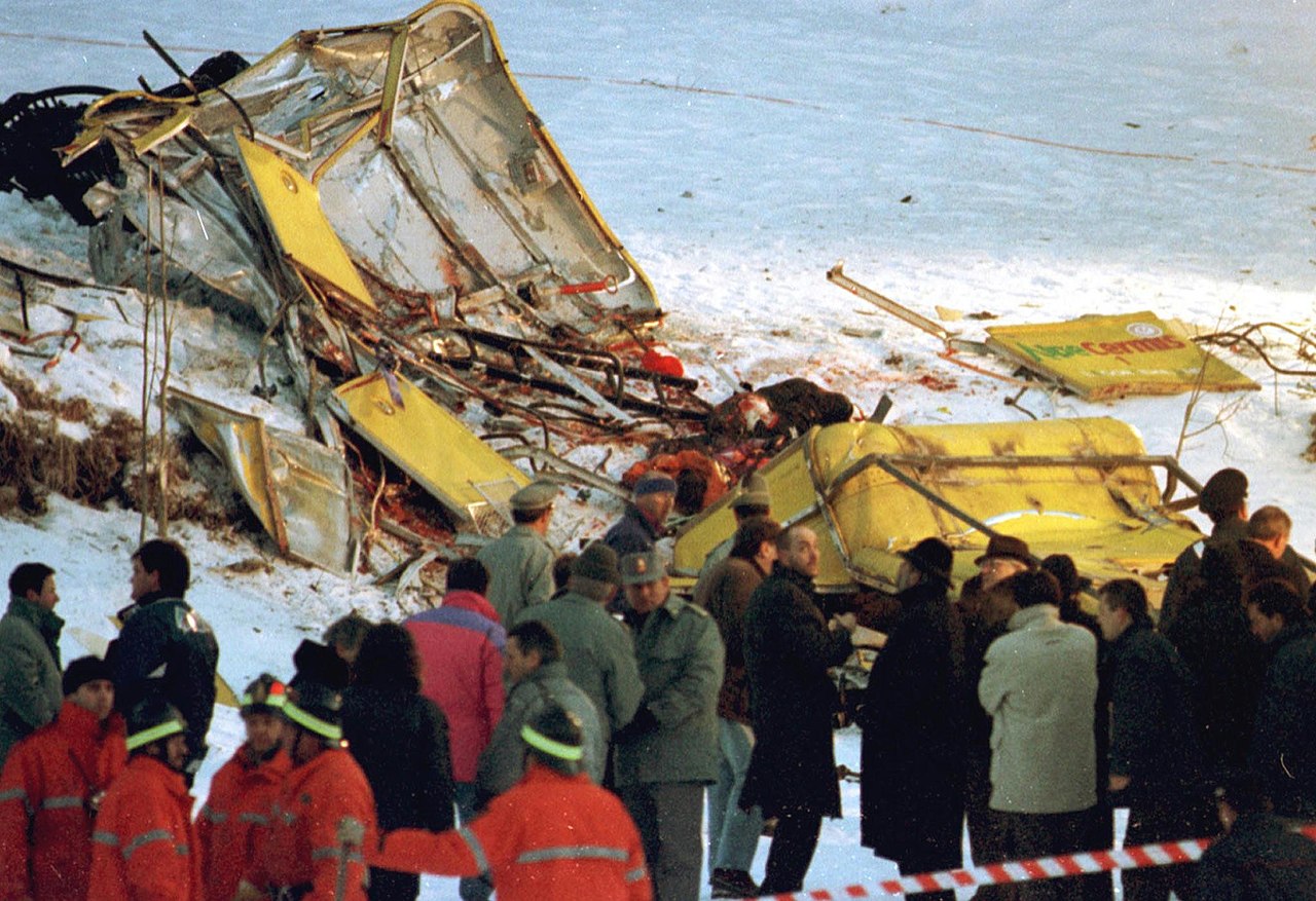 The remains of the cable car cabin after the impact