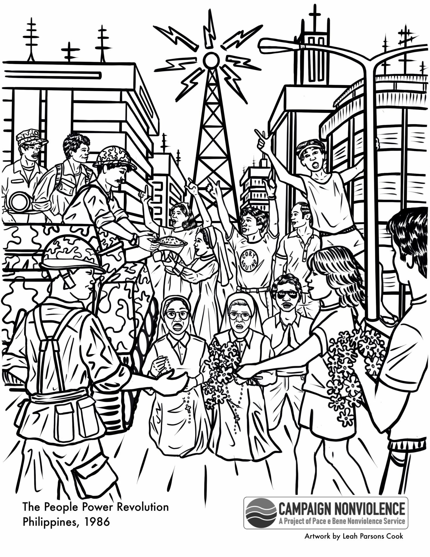 The Nonviolent History Coloring Page on The People Power Revolution in the Philippines.*