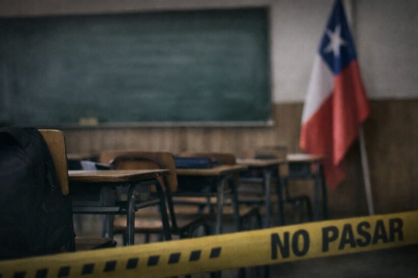 Aula de Chile con cinta de Carabineros.