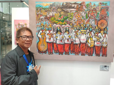 Eric Mercado. Selebrasyong Pinoy (Filipino Celebration). June 2023. Acrylic on Canvas. 30” X 40.” Painter Eric’s love of country is expressed in his heightened social consciousness by creating artworks that depict national and local life events.