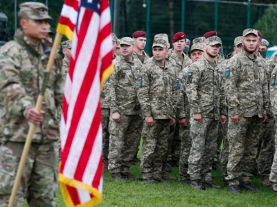 U.S. and Ukrainian armies attend the opening ceremony of the "RAPID TRIDENT-2021" military exercises.