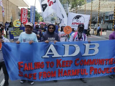 GAIA Asia Pacific rallied with communities and members of the Philippine Working Group monitoring ADB policies and projects in a protest outside of the ADB Headquarters in Manila, Philippines, calling out its draft Safeguard Policy for being weak and watered down in favor of industry polluters and false climate action despite over a year of stakeholder dialogues.