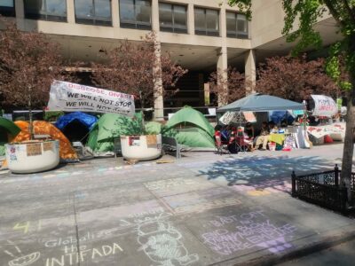 Students camping for Gaza at FIT in NYC