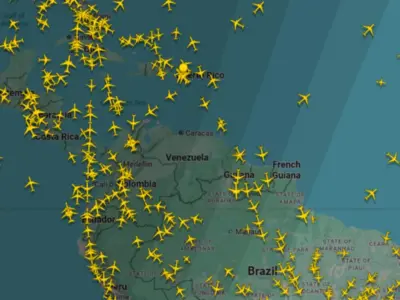 A screenshot of Flightradar24 showing no planes flying over Venezuela on November 30 at 4 a.m. Eastern Time.