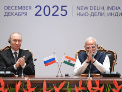 Russia's President Vladimir Putin and India's Prime Minister Narendra Modi attend the India-Russia Business Forum in New Delhi, India, on Dec. 5, 2025.