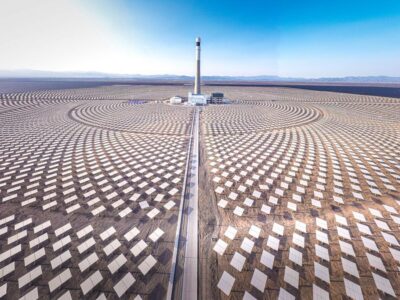 An aerial drone photo taken on July 28, 2025 shows a 1GW solar thermal and photovoltaic integrated project in Shanshan County, northwest China's Xinjiang Uygur Autonomous Region.