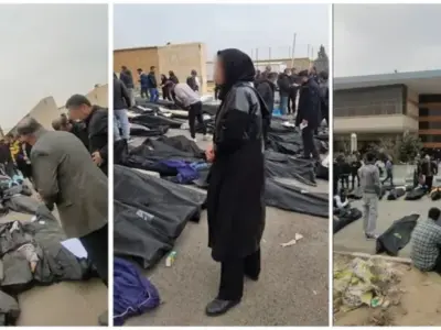 Menschen suchen vor einer provisorischen Leichenhalle in Kahrizak in der Nähe der iranischen Hauptstadt Teheran nach vermissten Angehörigen, die mutmaßlich bei der Niederschlagung der Massenproteste getötet wurden (Januar 2026).
(© @VahidOnline)