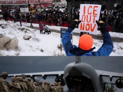 cartello ICE OUT NOW rit