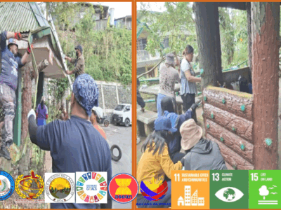 Left: Mr. Peter Canggat Jr. and his team (left) repaired and beautified the waiting shed, while Ms. Rhea Stephany Faba-an and her group (right) painted the pagoda shed with fresh colors.