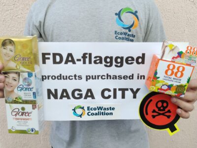 FDA-flagged skin lightening products obtained by the EcoWaste Coalition from retail stores in Naga City, Philippines.