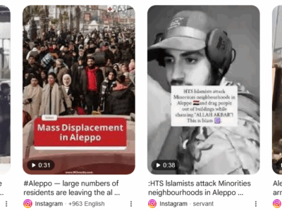 Screenshot από βίντεο που μαρτυρούν τις μαζικές μετακινήσεις μειονοτήτων που διώκονται στο Χαλέπι της Συρίας.