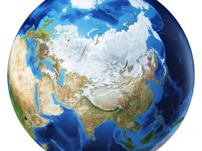 Earth globe 3d illustration. North Asia view. Very detailed and photo realistic. On white background. (Original maps provided by NASA.)