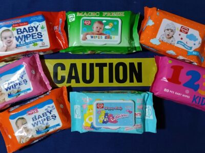 As indicated on their labels, these wet wipes marketed for use on babies and young children contain banned preservatives MCI and MI.
