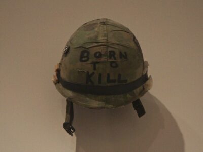Stanley_Kubrick_The_Exhibition_-_LACMA_-_Full_Metal_Jacket_-_Joker's_helmet_(8998516647)