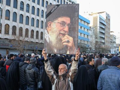 People gather to mourn the death of Iran's Supreme Leader Ayatollah Ali Khamenei in Tehran, Iran, March 1, 2026.