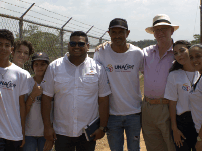With students at an agricultural project of the Vittoria commune
