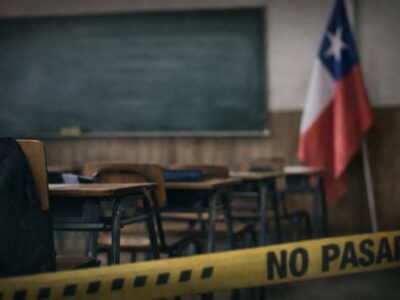 Aula de Chile con cinta de Carabineros.