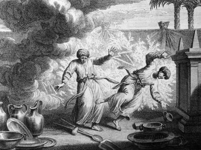 A Phillip Medhurst Bible illustration of Nadab and Abihu destroyed.