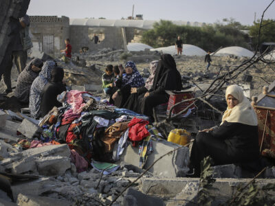 Palestinians gather around the remains of a house destroyed in an Israeli air strike in Rafah in the southern Gaza Strip, on November 13, 2019. Since Israel's targeted killing of Islamic Jihad commander Baha Abu al-Ata yesterday morning, more than 220 rockets have been fired at Israel from Gaza. The Israeli air defence forces have intercepted 90 percent of the rockets. Photo by Abed Rahim Khatib/Flash90